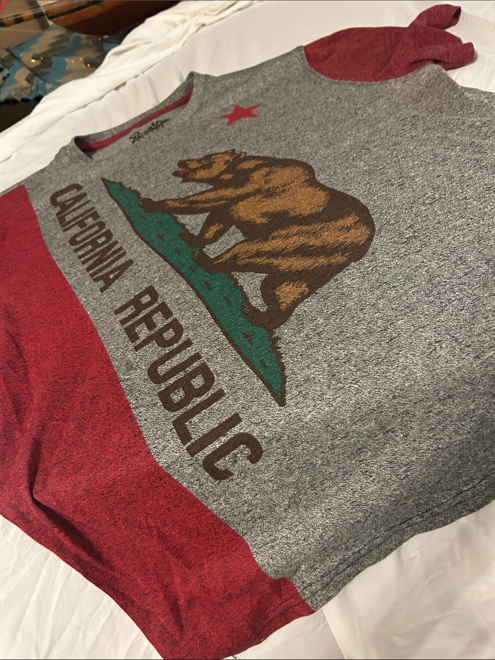 Brooklyn Cloth Gray and Red California Republic Short Sleeve Tee